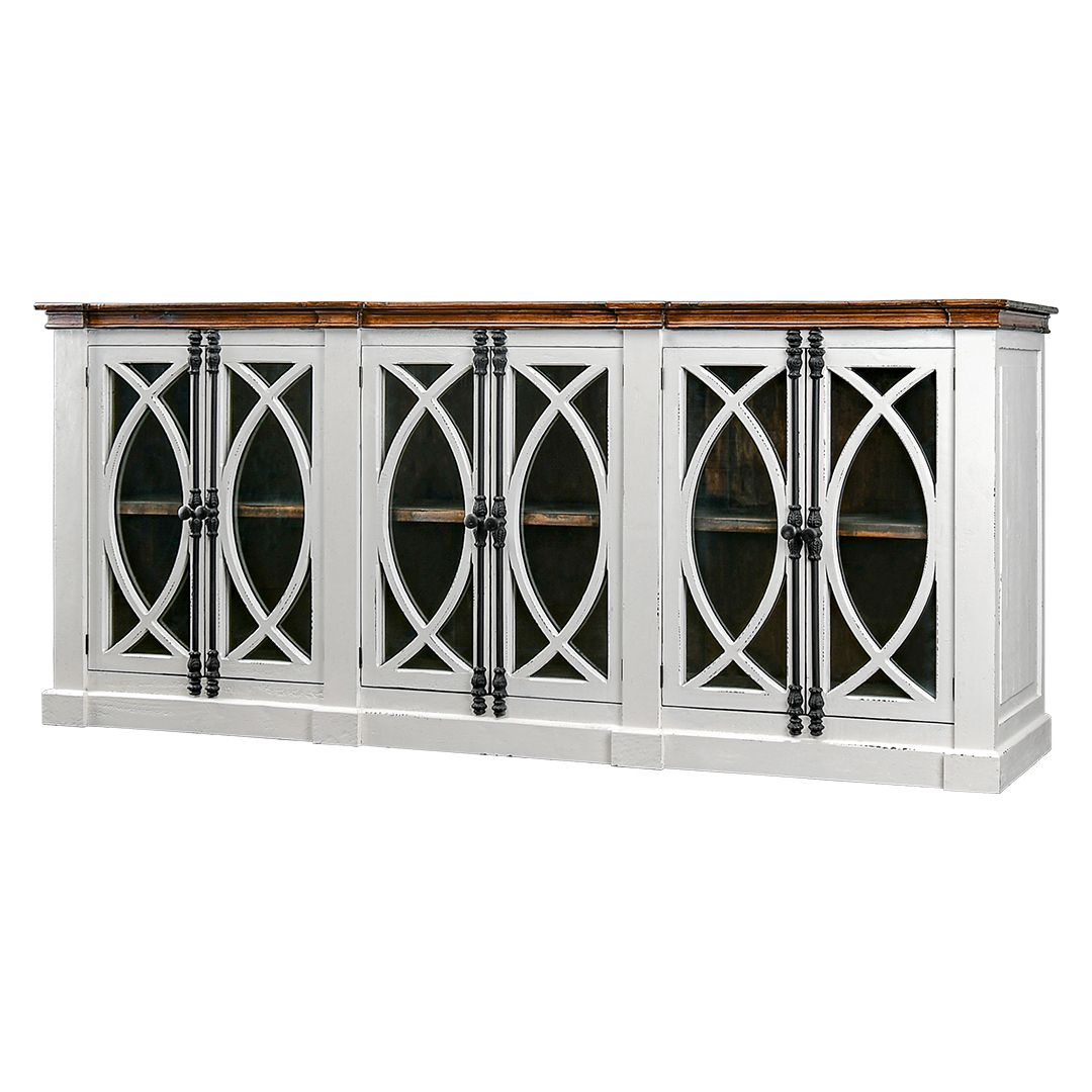 PESCARA 6 GLASS DOOR CONSOLE - AGED WHITE W/TOBACCO TOP