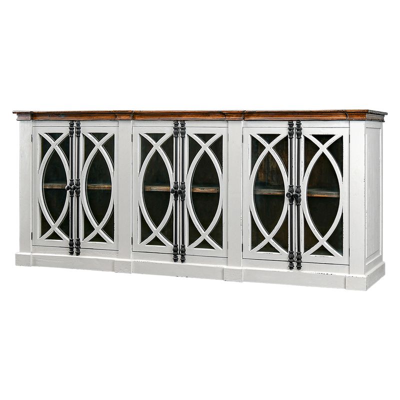 PESCARA 6 GLASS DOOR CONSOLE - AGED WHITE W/TOBACCO TOP