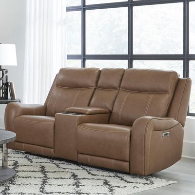 HAYWOOD LEATHER POWER LOVESEAT W/ CONSOLE - BUTTERNUT