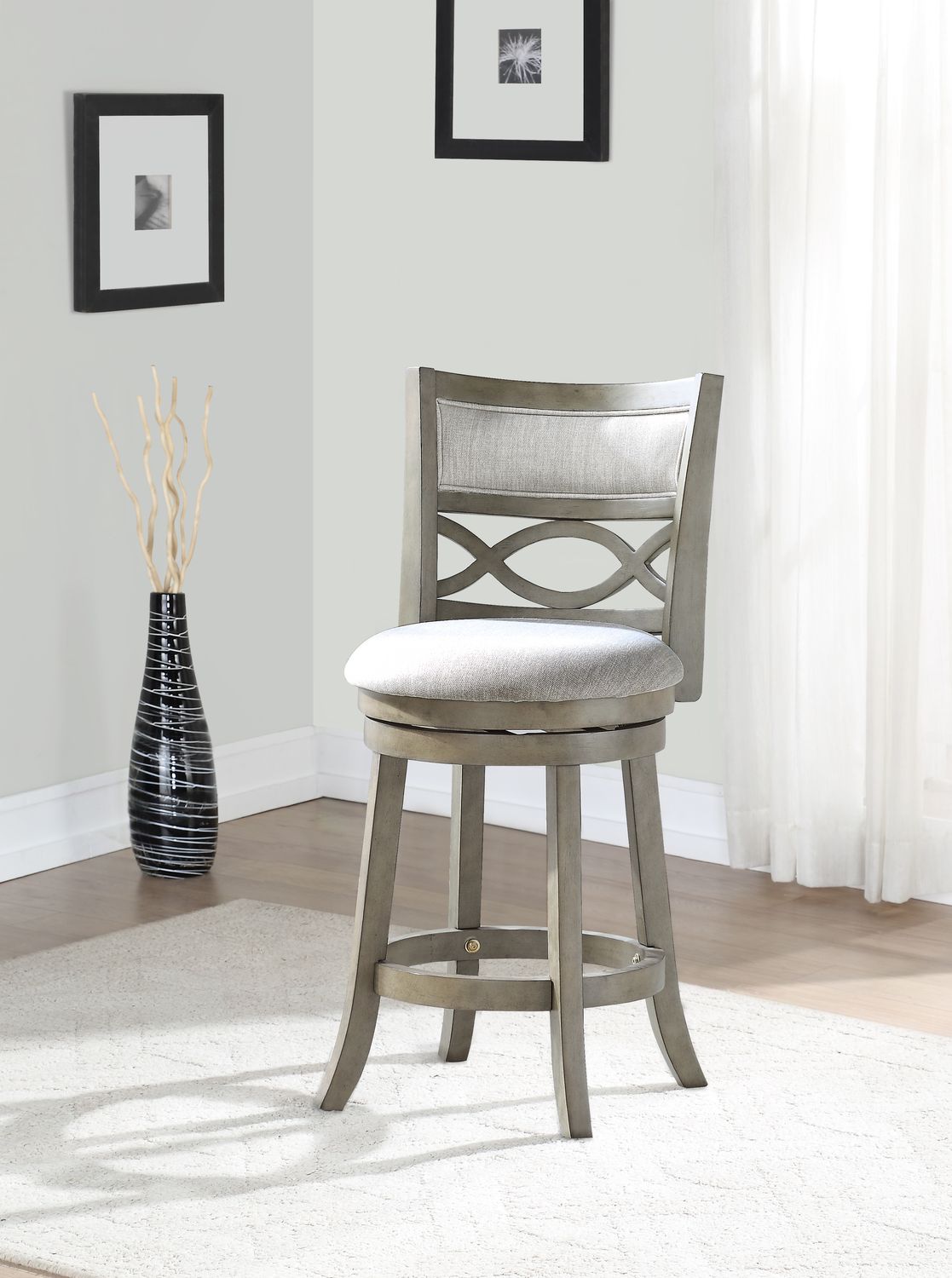 MANCHESTER 24&quot; BAR STOOL W/FABRIC CUSHIONS-GRAY