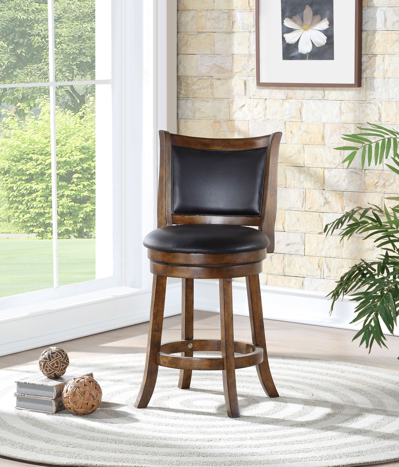 BRISTOL 24&quot; COUNTER STOOL W/BLACK PU CUSHIONS-BROWN