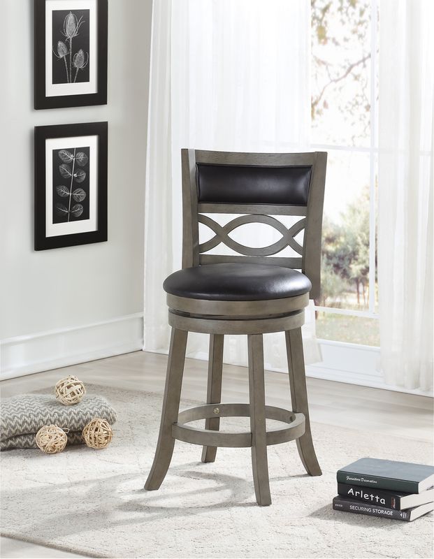 MANCHESTER 24&quot; BAR STOOL W/BLACK PU CUSHIONS-GRAY