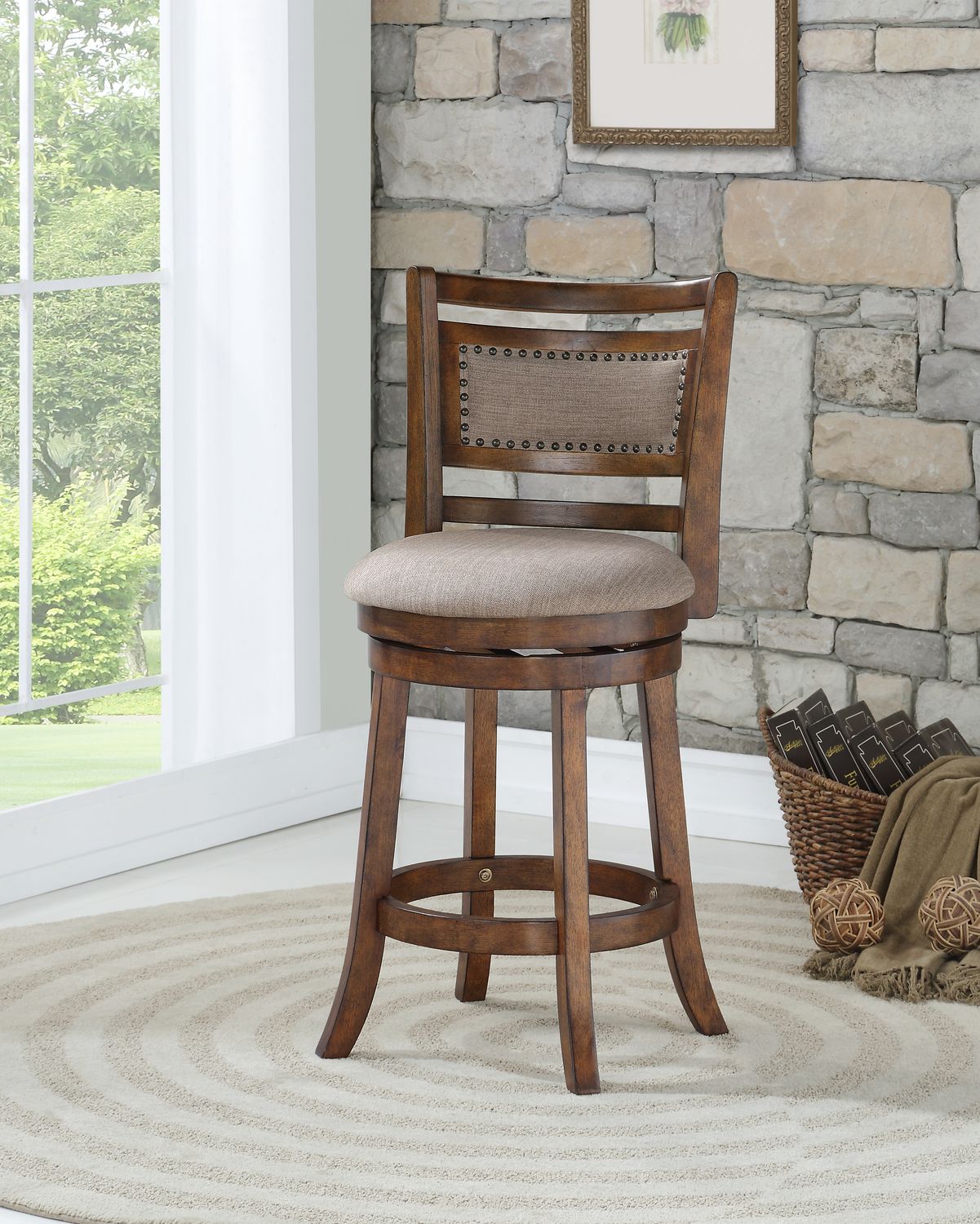 ABERDEEN 24&quot; COUNTER STOOL W/FABRIC CUSHIONS-BROWN