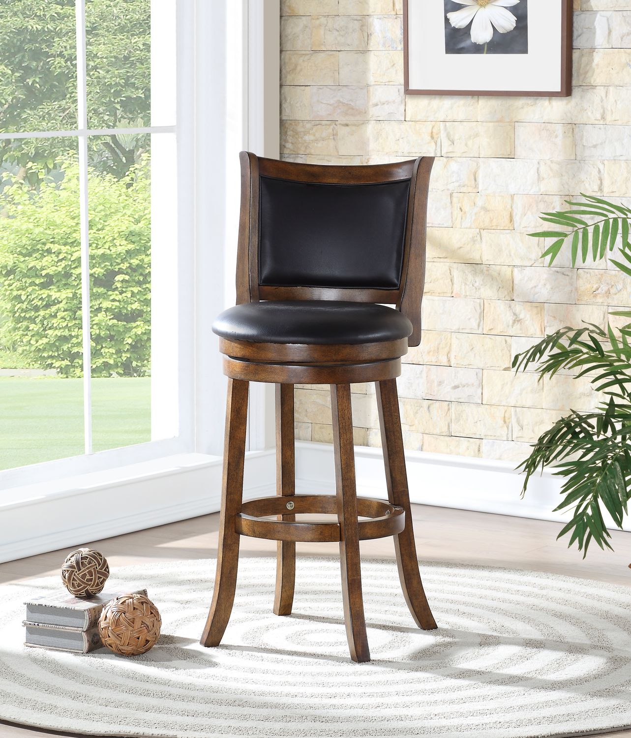 BRISTOL 29&quot; BAR STOOL W/BLACK PU CUSHIONS-BROWN