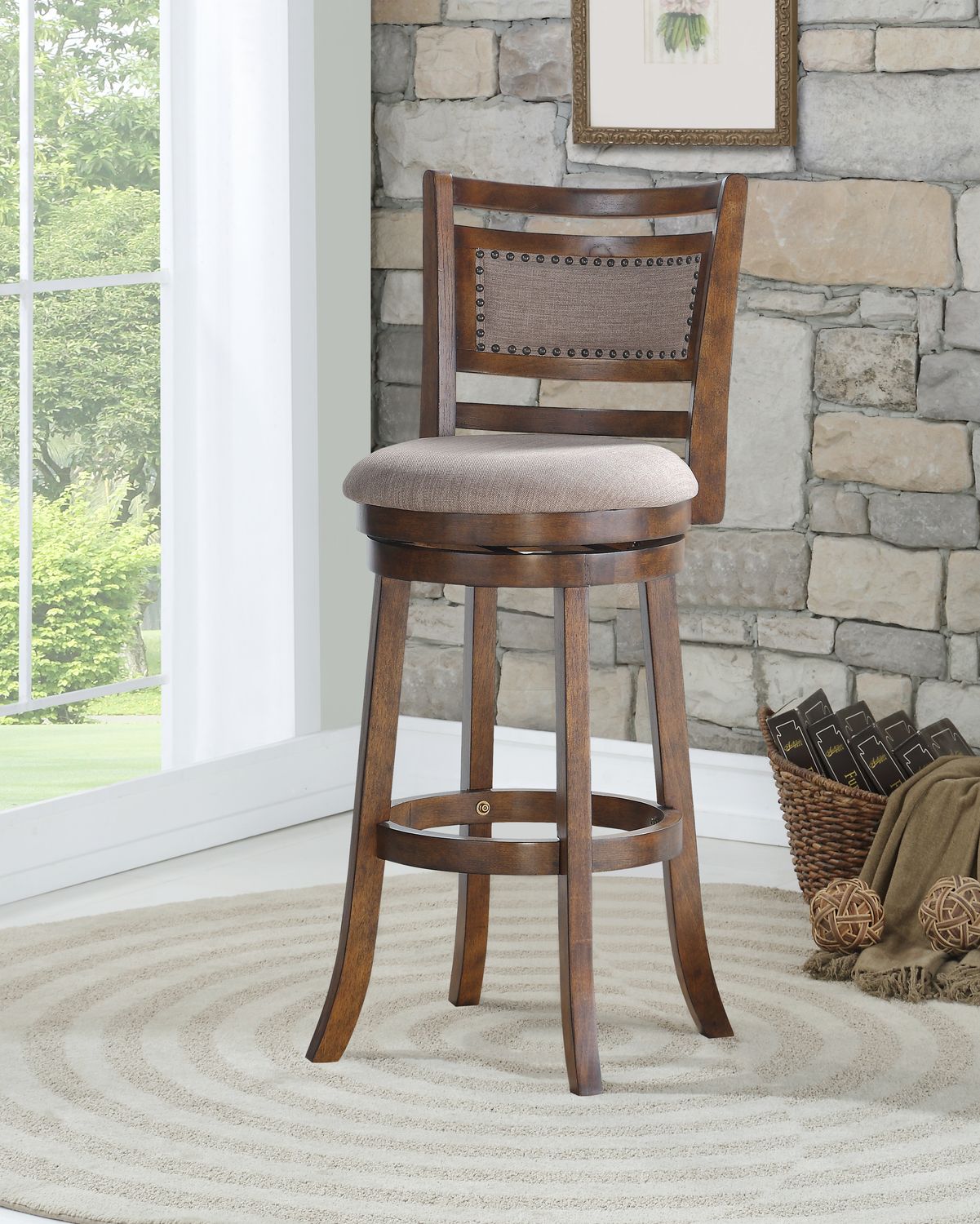ABERDEEN 29&quot; BAR STOOL W/FABRIC CUSHIONS-BROWN