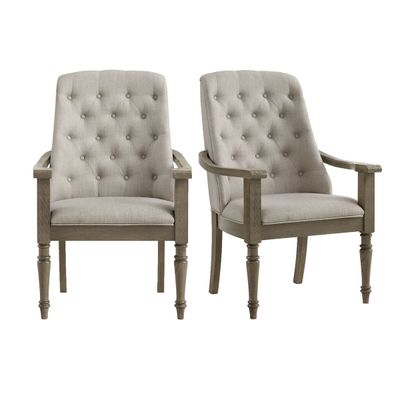 KINGS COURT DINING ARM CHAIR WITH TAUPE FABRIC IN GREY