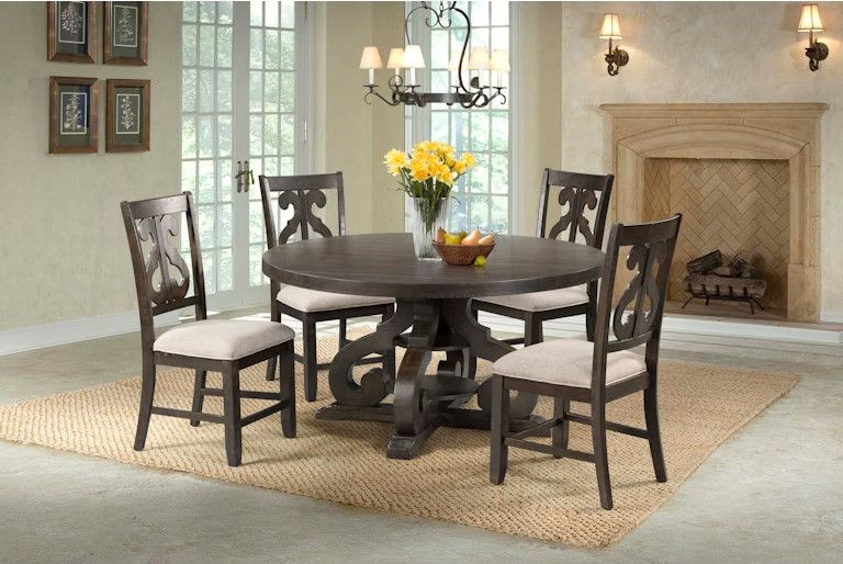 STONE ROUND DINING TABLE W/PU BASE IN CHARCOAL