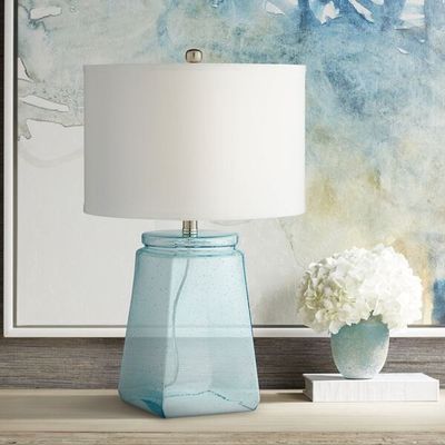 BLEU TL- SKY BLUE SEEDED GLASS LAMP (DISC)