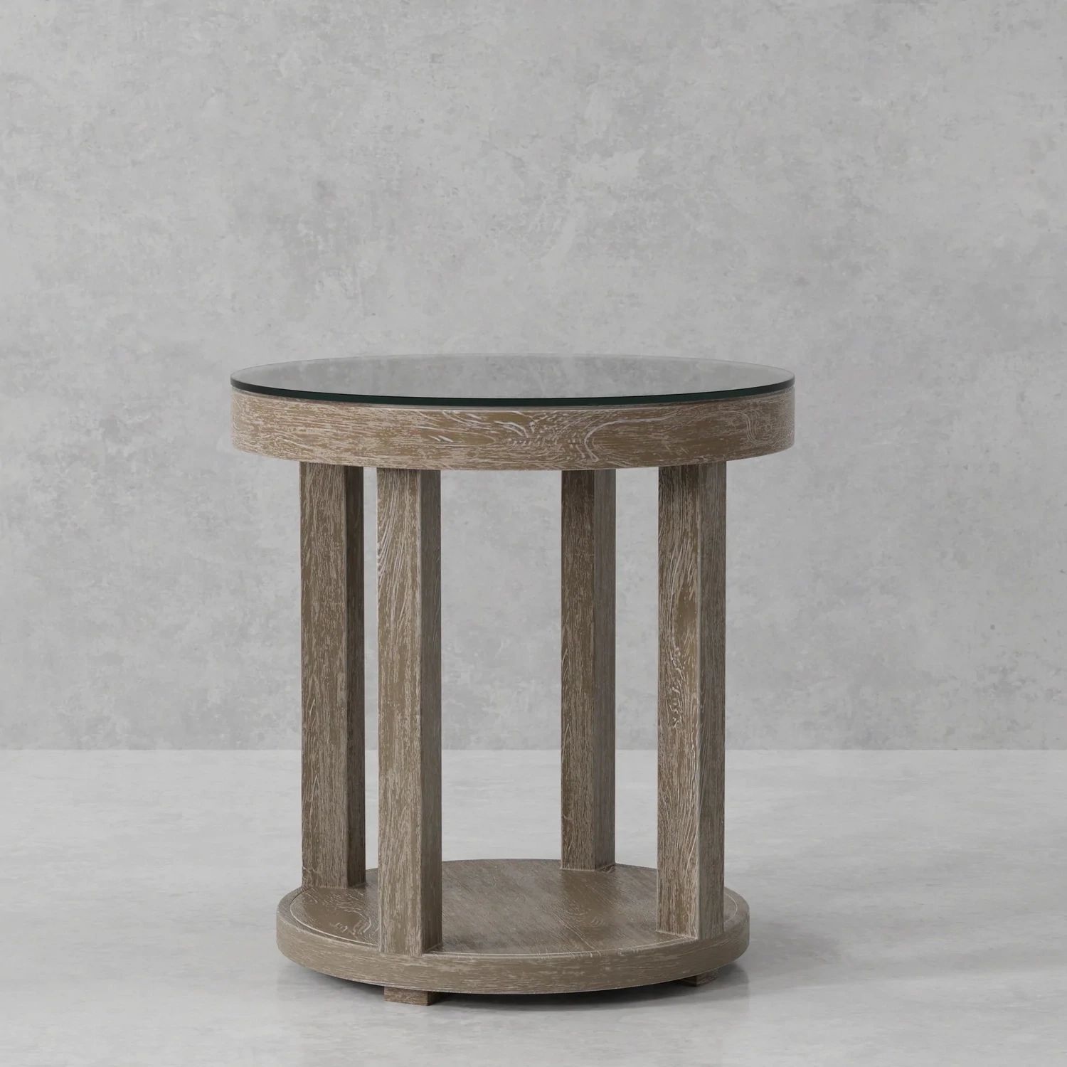 CROSSINGS SERENGETI ROUND END TABLE WITH GLASS TOP (DISC)