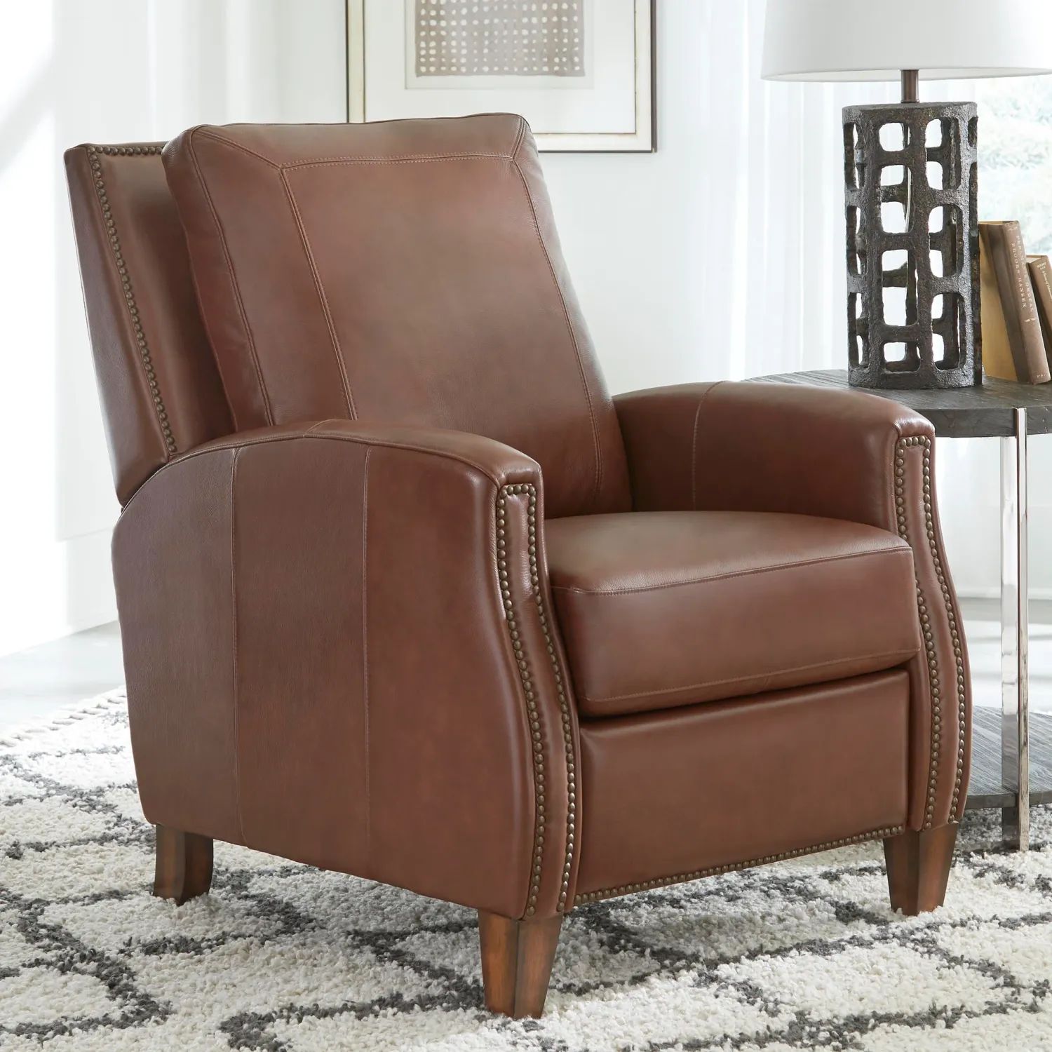 HUNTER MANUAL PUSHBACK HIGH LEG RECLINER - CHESTNUT CHARM
