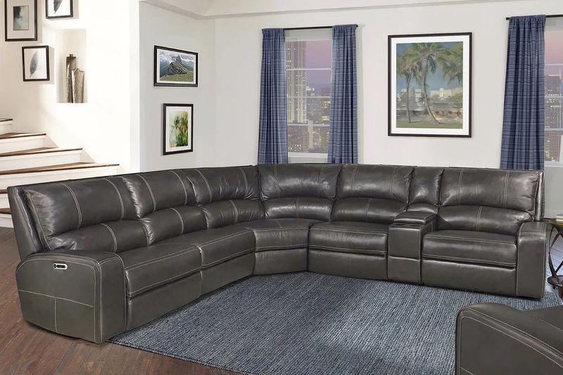 SWIFT 6PC MODULAR RECLINING SECTIONAL - TWILIGHT - TOP GRAIN LEATHER MATCH