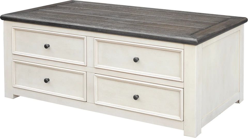 LIBERTY TWO DRAWER LIFT TOP COCKTAIL TABLE - VANILLA/BROWN
