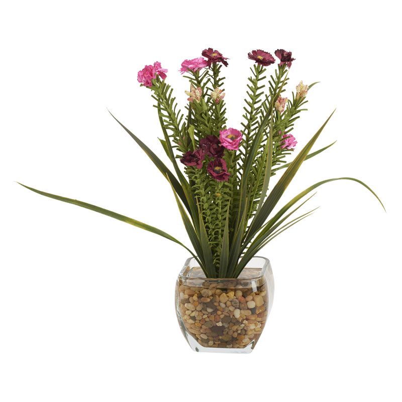 PINK WILD FLOWERS IN BEVEL VASE