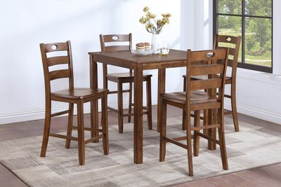 SALEM 5 PC COUNTER HT DINING SET, TABLE &amp; 4 CHAIRS - TOBACCO