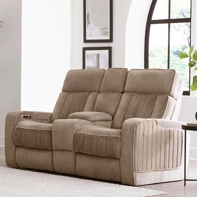 EQUINOX RECLINING LOVESEAT W/ CONSOLE &amp; POWER HEADREST - MUSHROOM