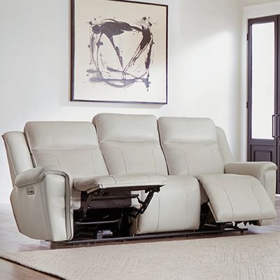 ATLANTIS LEATHER ZERO GRAV RECLINING SOFA W/ POWER HEADREST - WHISPER IVORY