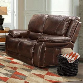 VAIL LEATHER POWER RECLINING LOVESEAT - BURNT SIENNA