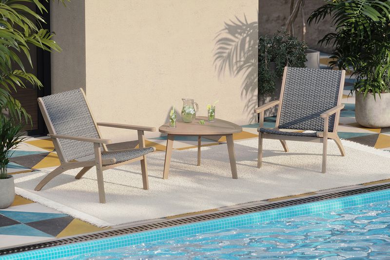 RADIUS PATIO WOOD AND GRAY WICKER SIDE CHAIR (MUST BUY IN PAIRS)