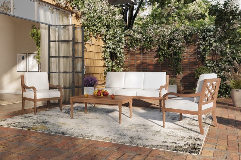 SAVANNAH OUTDOOR PATIO 4 PC SET-SOFA, 2 CHAIRS, COFFEE TABLE-WHITE LINEN