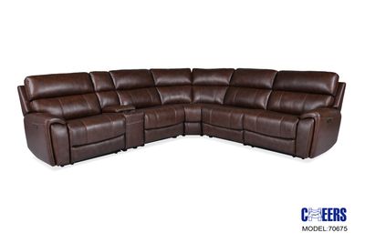 LEATHER MODULAR 6PC POWER SECTIONAL - Brazil Tobacco