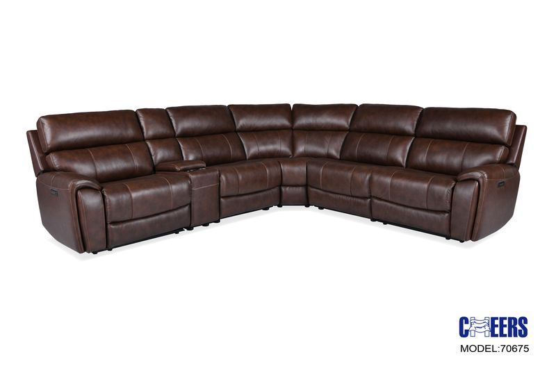 LEATHER MODULAR 6PC POWER SECTIONAL - Brazil Tobacco