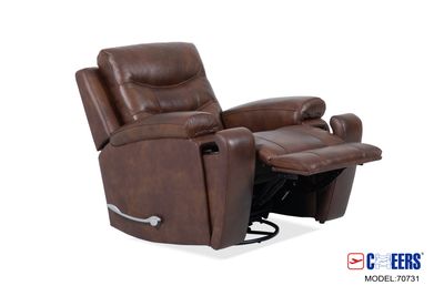 KING-SIZE LEATHER SWIVEL RECLINER - Brazil Cognac