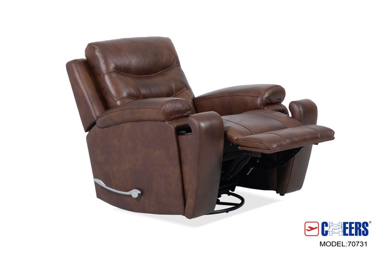 KING-SIZE LEATHER SWIVEL RECLINER - Brazil Cognac