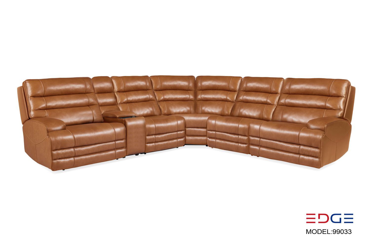 LEATHER MODULAR 6PC POWER SECTIONAL - WALNUT