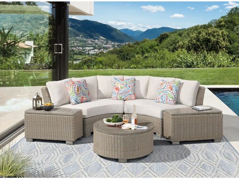 OLLIE CURVED LOVESEAT + 2 CONSOLES + ROUND COFFEE TABLE SET
