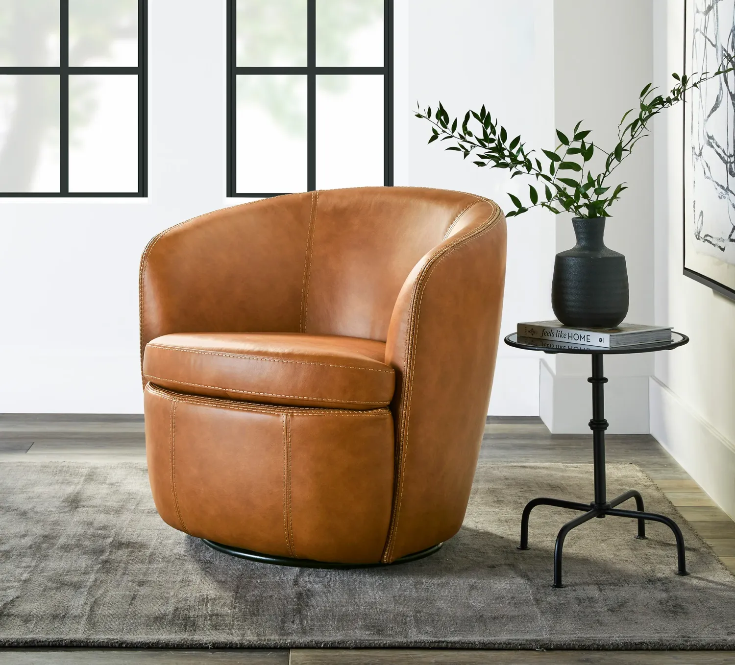 BAROLO LEATHER SWIVEL CLUB CHAIR - VINTAGE CARAMEL