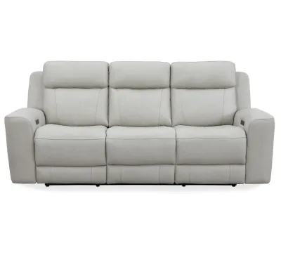 CALGARY LEATHER POWER RECLINING SOFA W/ POWER HEADREST - STONE