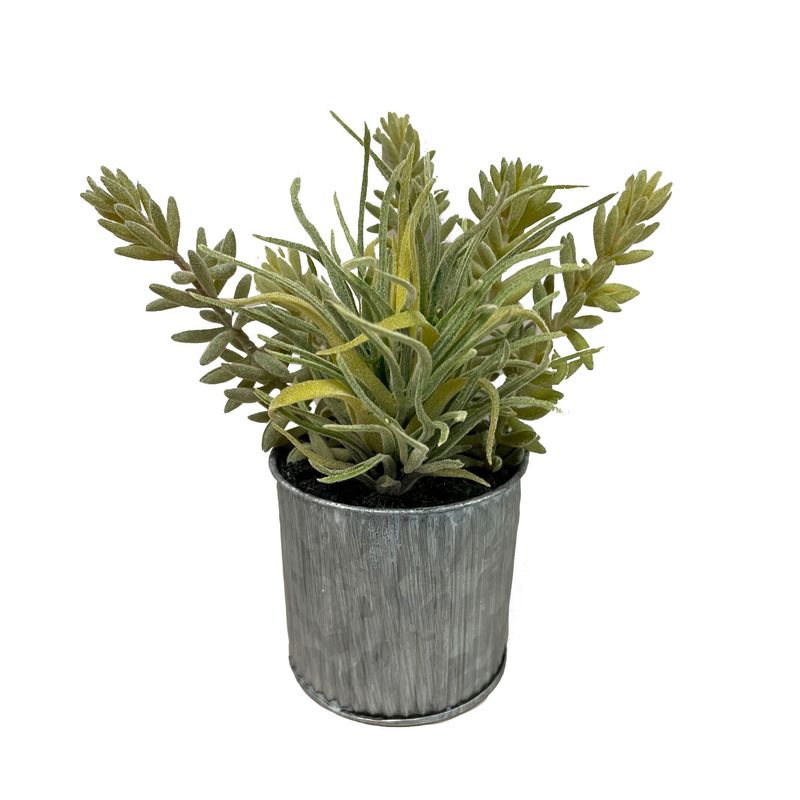 Flocked Succulent and Mini Aloe in Tin Planter
