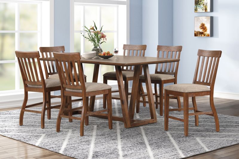 PUTNAM COUNTER TABLE W / 6 CHAIRS - WALNUT