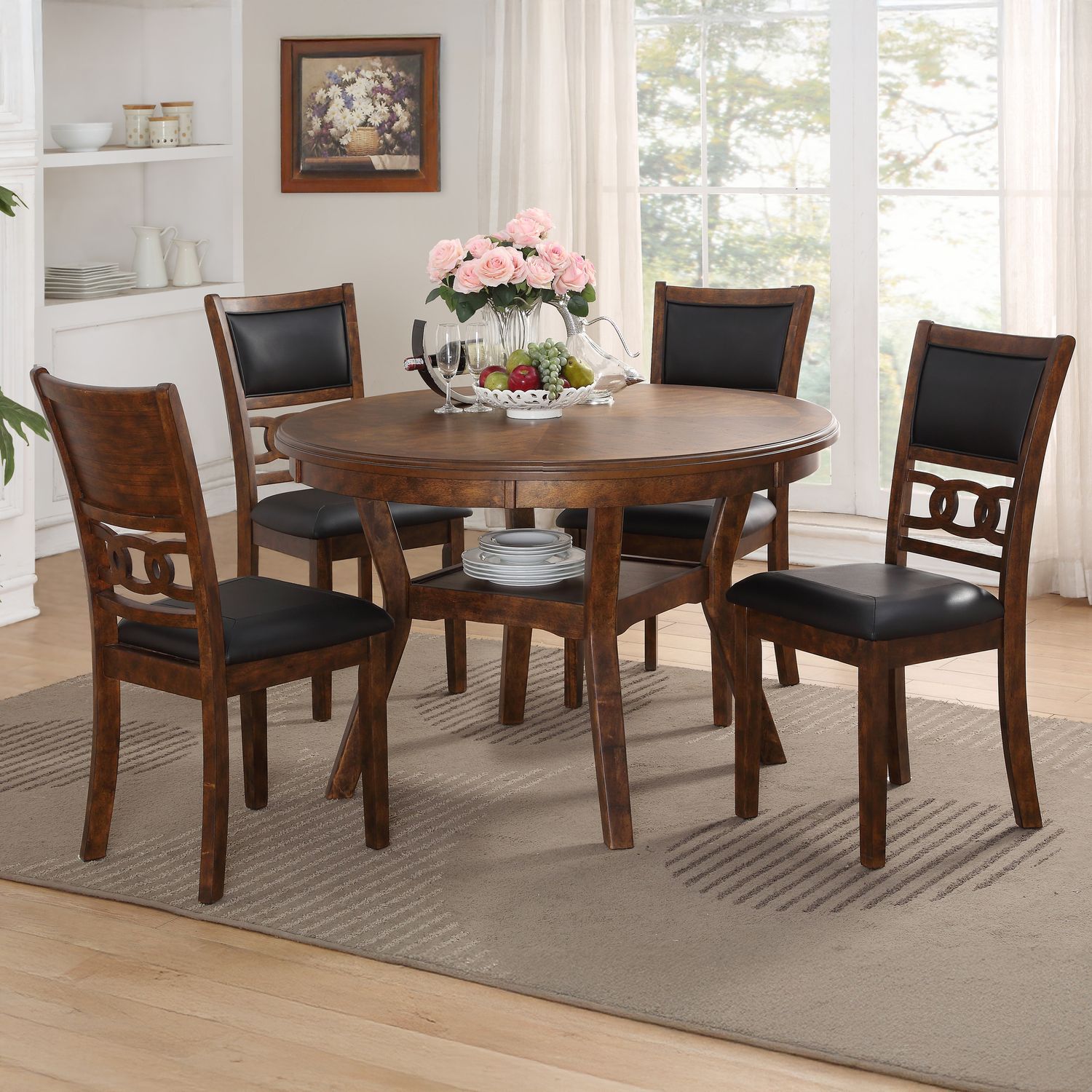 GIA- ROUND DINING TABLE AND 4 CHAIRS - BROWN