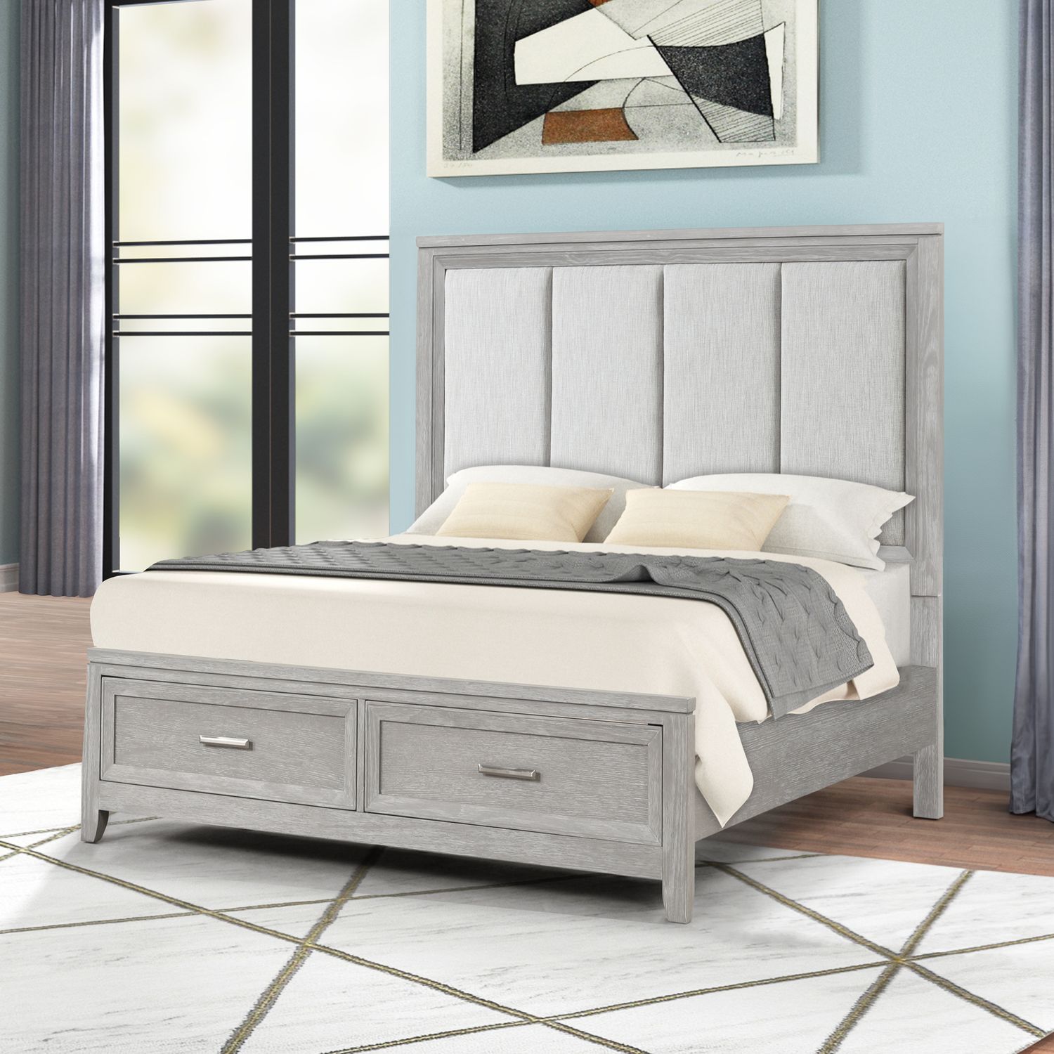 FIONA 5/0 QUEEN BED - MIST GRAY