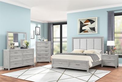 FIONA 5/0 QUEEN 5 PC SET - BED, DR, MR, CH, NS - MISTY GRAY