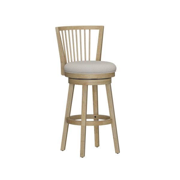 Garlington Wood Swivel Windsor Adjustable Stool, Natural Oak with Greige Fabric