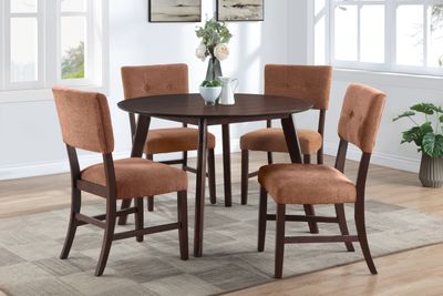 TIOGA - 47&quot; ROUND DINING TABLE + 4 BROWN CHAIRS
