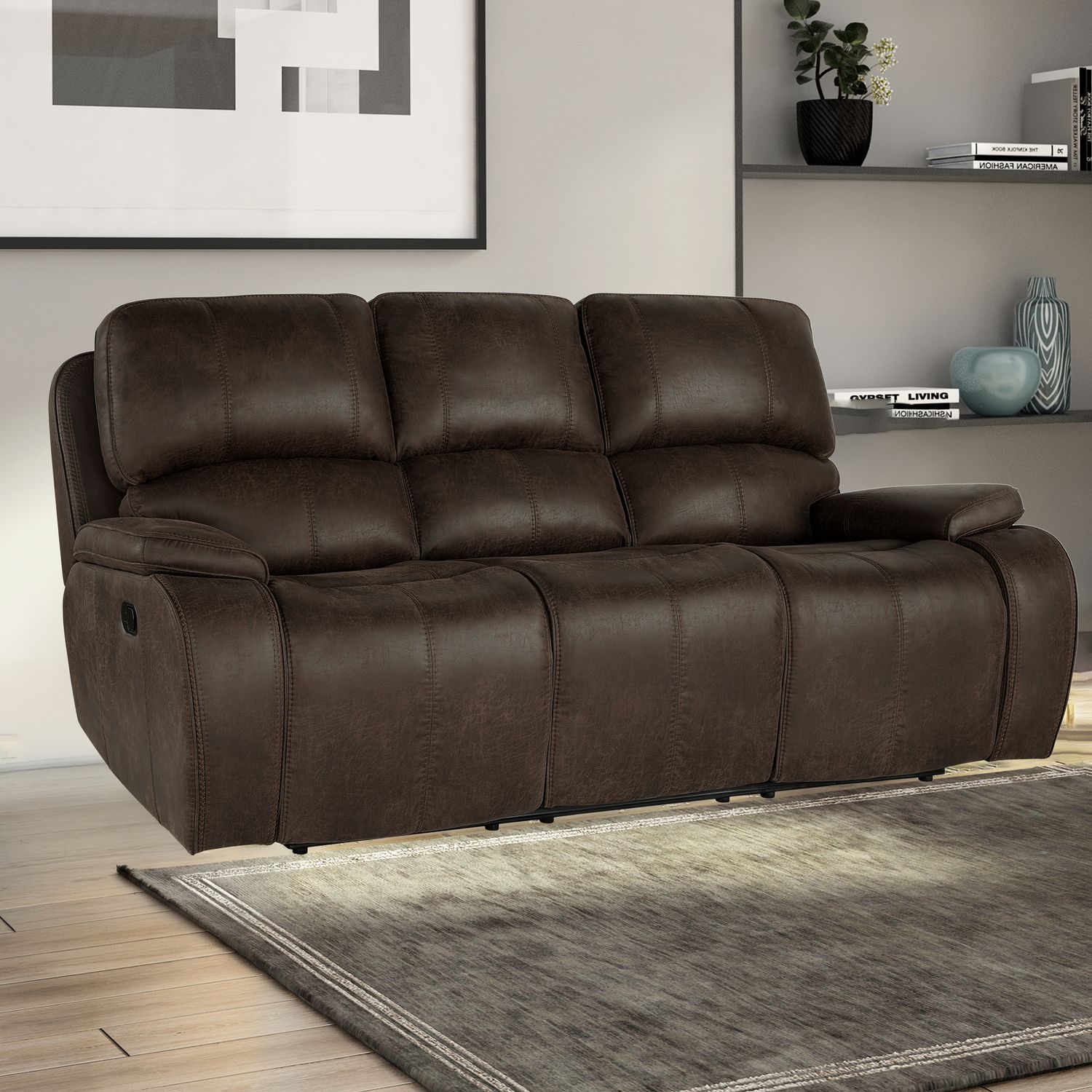 BROOKINGS SOFA W/DUAL RECLINER-BROWN