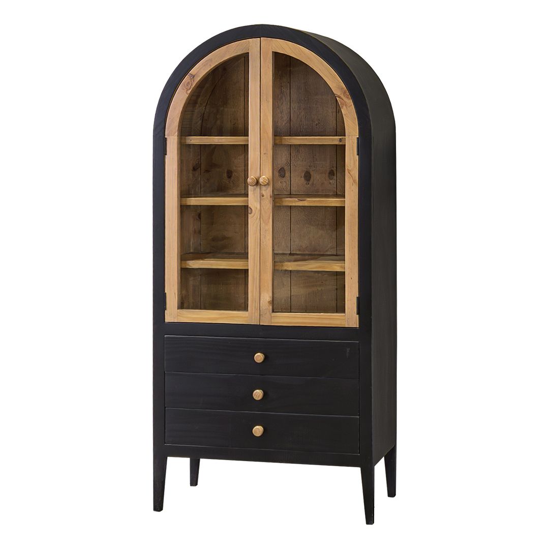 BROWNFIELD CURVED DISPLAY CABINET - SMOOTH BLACK W/ DRIFTWOOD