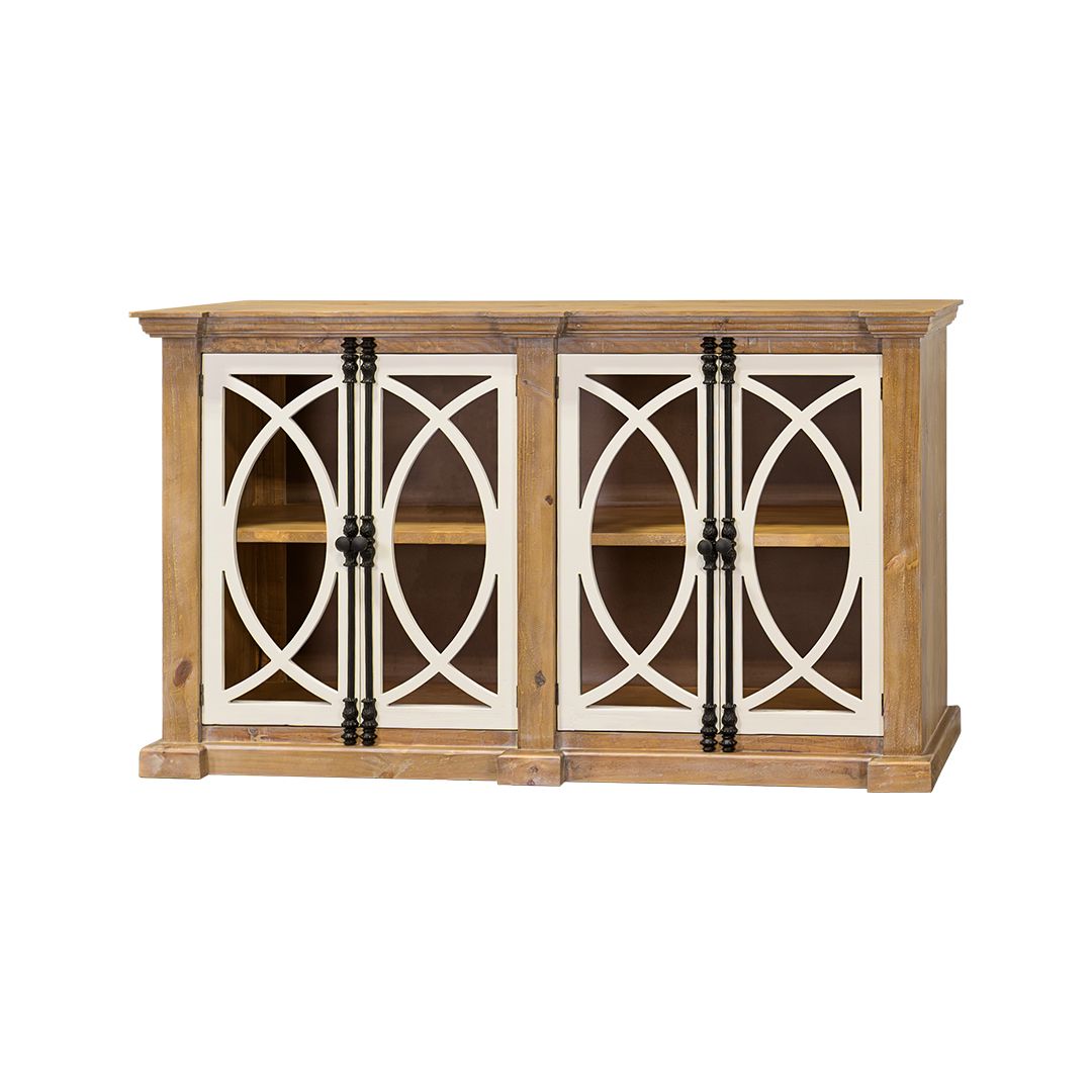 PESCARA 4 DOOR CONSOLE - LIGHT BARNWOOD WHITE DOORS