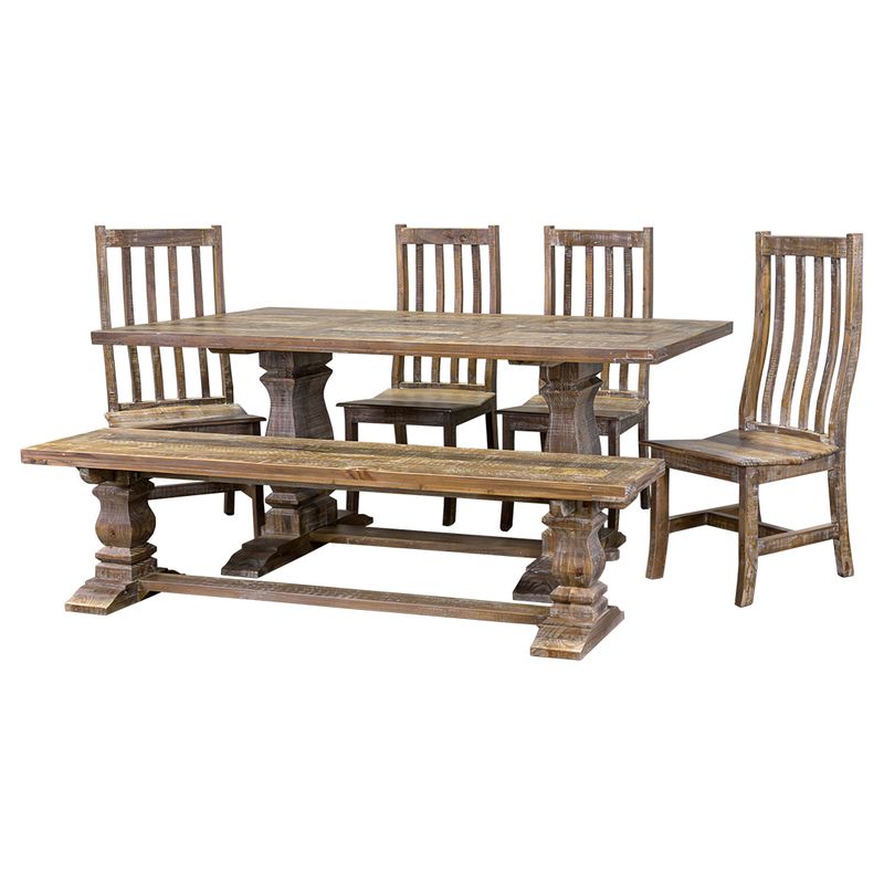 CAMERON 6' TRESTLE TABLE W/ 4 CHAIRS &amp; BENCH 6 PC SET - COUNTRY HARVEST