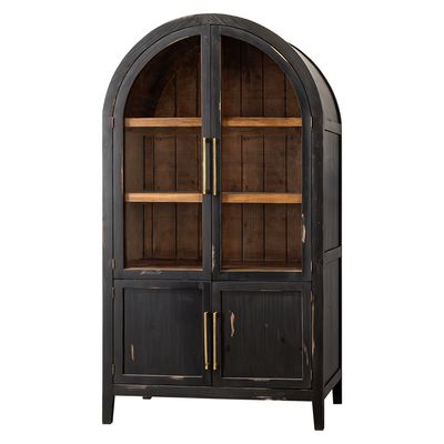 JULIA LARGE GLASS SHOWCASE - LIMO BLACK CARAMEL INTERIOR