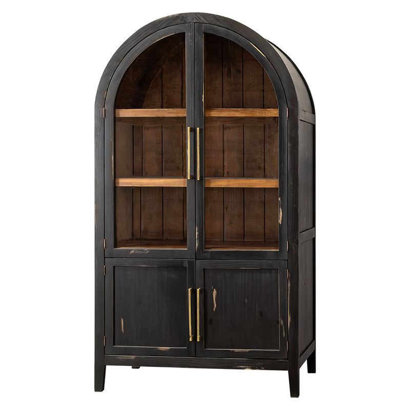 JULIA LARGE GLASS SHOWCASE - LIMO BLACK CARAMEL INTERIOR