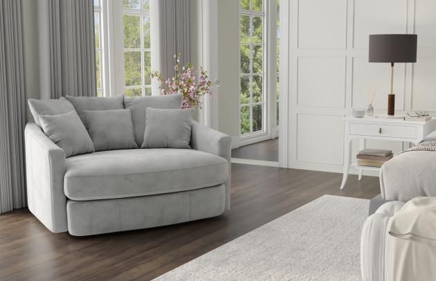 MATTY ROUND ACCENT CUDDLE CHAISE - PEWTER