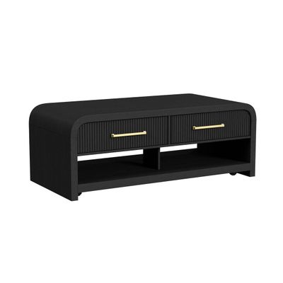Ridgemont Coffee Table with Casters/Push Through Drawer - Black with Grain