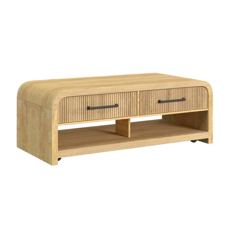 Ridgemont Coffee Table with Casters/Push Through Drawer - Natural