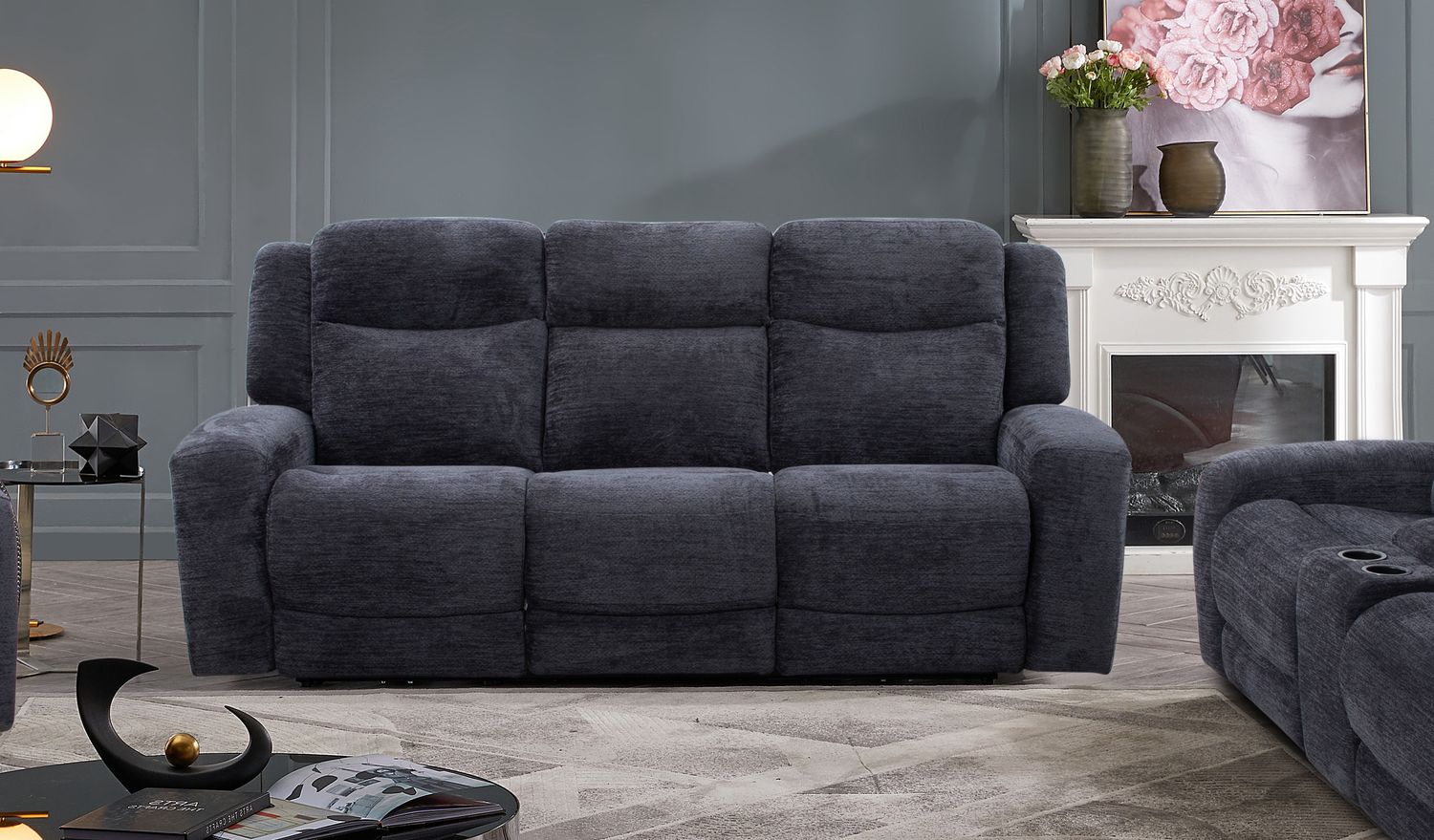 POWER RECLINING SOFA W/ DROPDOWN TABLE - LUCIE CHARCOAL