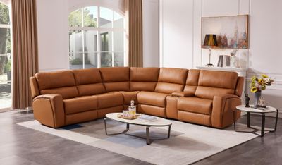 MODULAR 6PC LEATHER POWER RECLINING SECTIONAL - OSLO ANTELOPE
