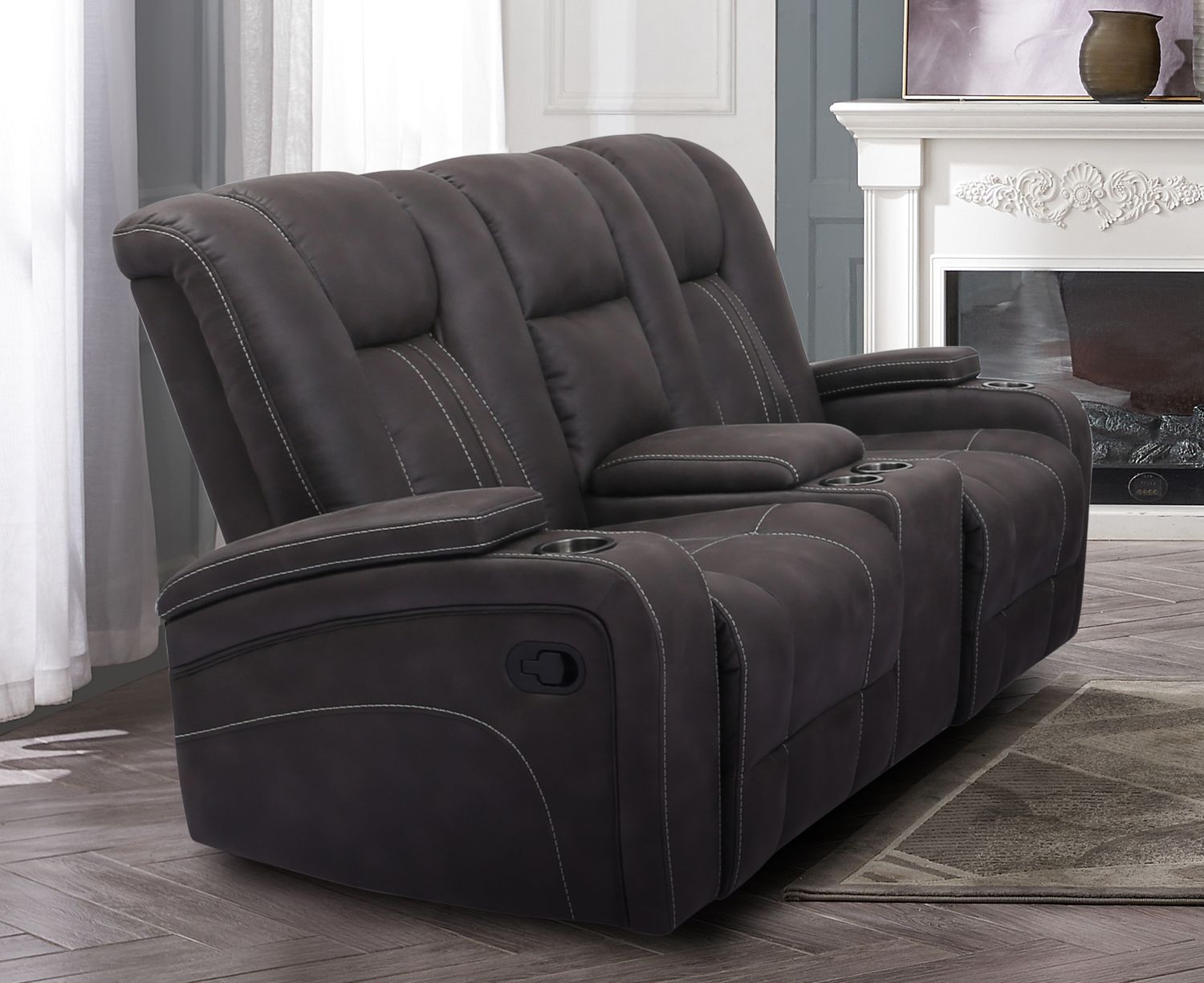 DUAL GLIDER CONSOLE POWER RECLINING LOVESEAT - COWBOY GRANITE